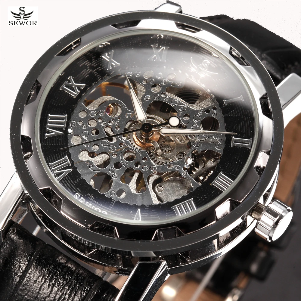 Prix pour Sewor marque de luxe squelette montres mécanique montre hommes vent main montre-bracelet bracelet en cuir relogio masculino hommes montre de mode Prix pour Sewor marque de luxe squelette montres mécanique montre hommes vent main montre-bracelet bracelet en cuir relogio masculino hommes montre de mode