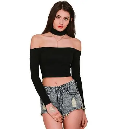 Gothic Choker crop font b Top b font off font b shoulder b font font b