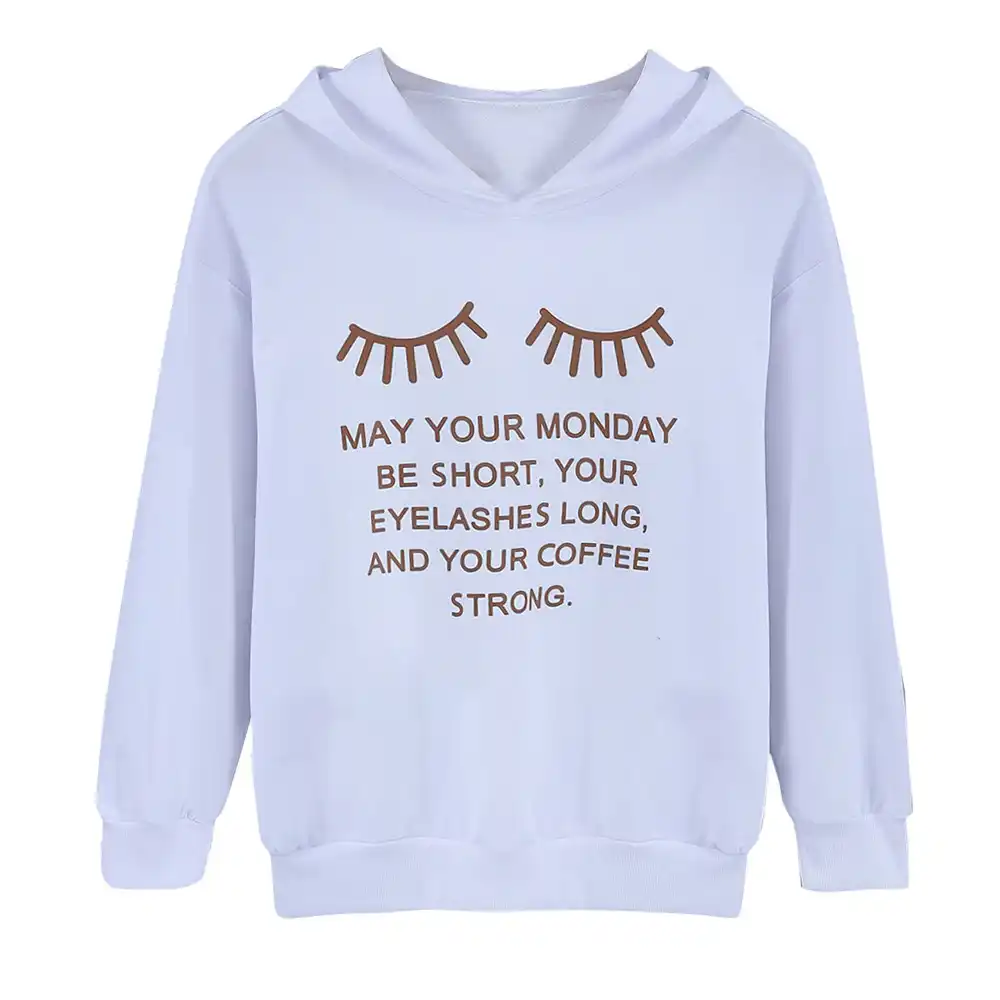 ファッションの女性はかわいいまつげメイクプリントクルーネックフリースのスウェットシャツフォロー原宿女性服黒、白パーカー