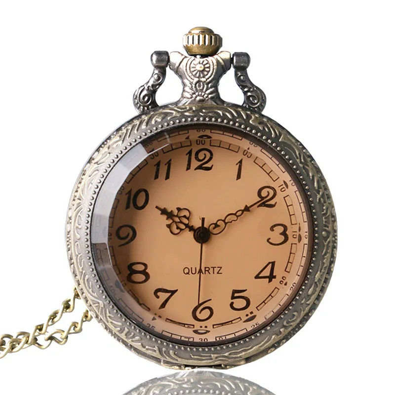 Antique Retro Transparent Brown Men Women Quartz Pocket Watch Cover Necklace Chain Graceful Pendant Clock Best 4