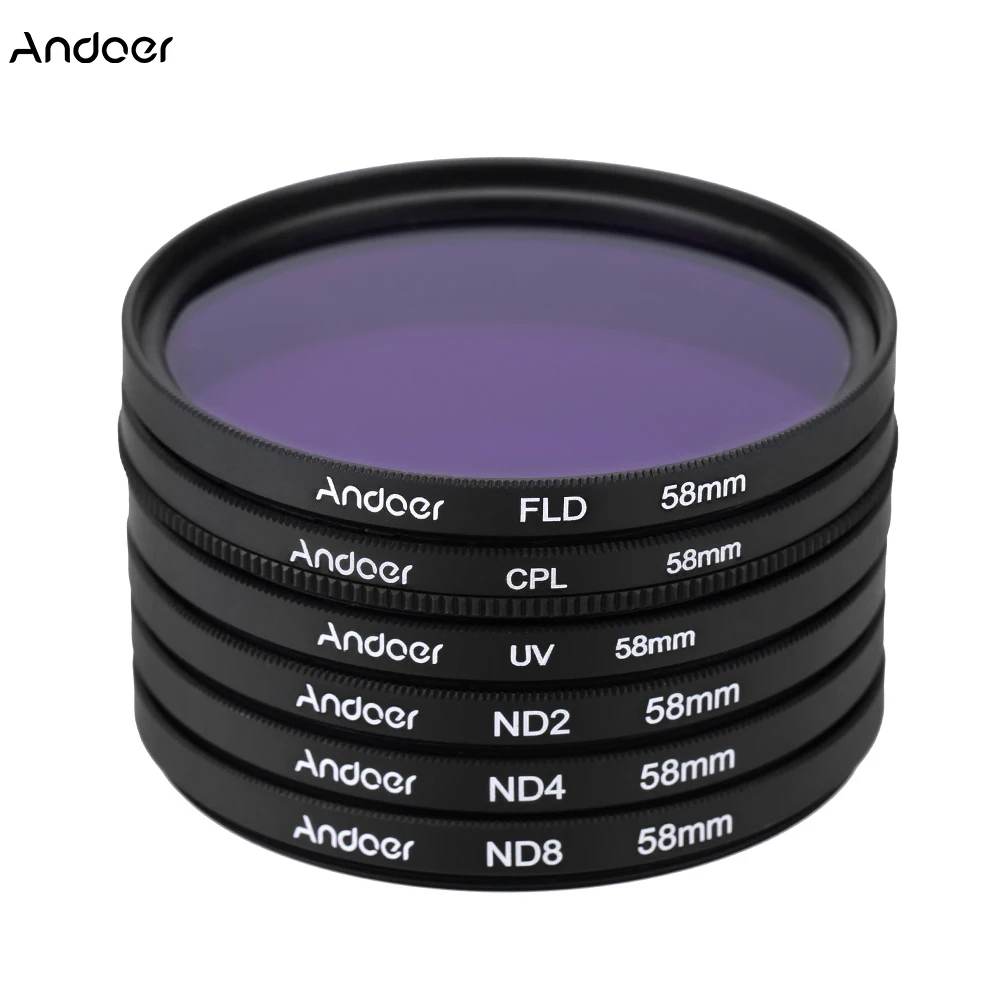 Andoer 58mm UV+CPL+FLD+ND2/4/8 Photography Filter Kit Ultraviolet Circular Polarizing