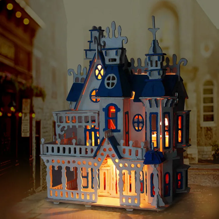 hot sunshine alice dream villa castle light diy wooden miniatura doll house furniture handmade 3d miniature