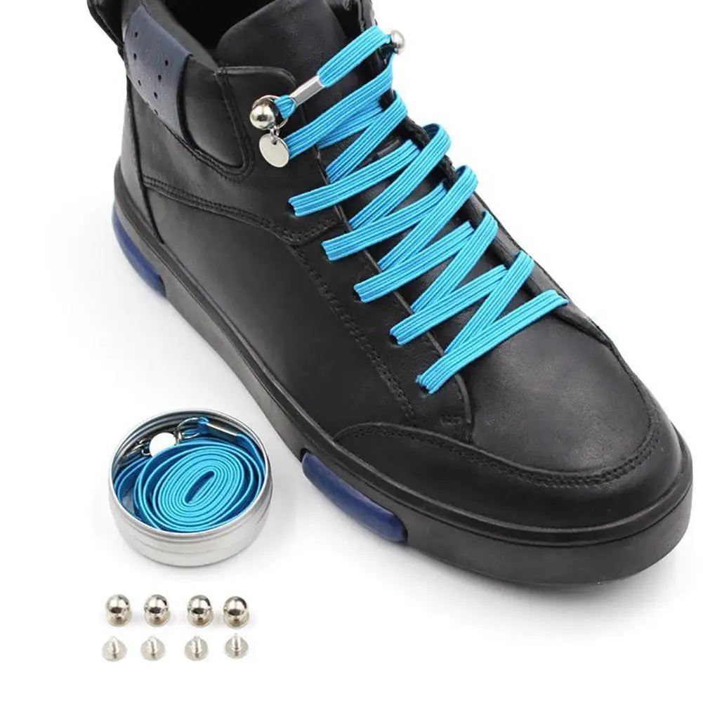 

Hot 1 Pair One Hand No Tie Laziness Shoelaces Metal Circle Elastic Candy Color Laces