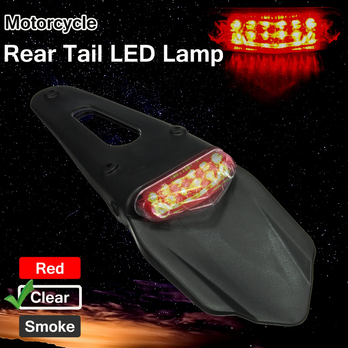 

Universal Motorcycle Rear For Fender Mudguard LED Brake Light Tail Stop Lamp Dirt Pit Bike