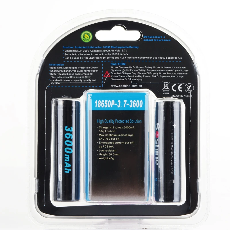 2pcs/lot Soshine 18650 Li-ion Battery 3.7V 3600mAh Rechargeable Protected Li-ion Batteries Cell NCR18650G Safe Batteries 2pcs/lot Soshine 18650 Li-ion Battery 3.7V 3600mAh Rechargeable Protected Li-ion Batteries Cell NCR18650G Safe Batteries
