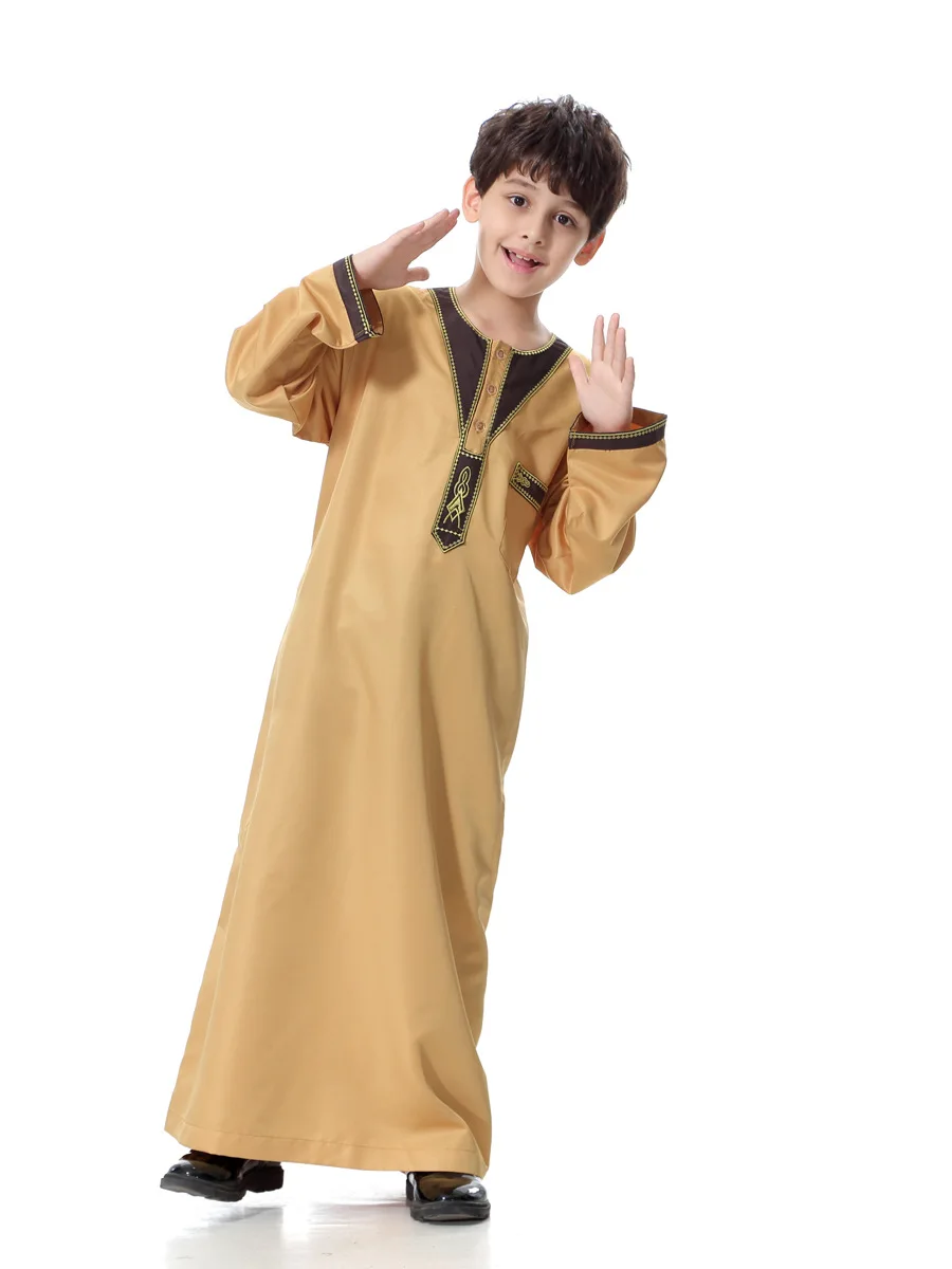 Бесплатная доставка мусульманская одежда для детей Abaya длинный детский кафтан