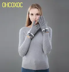 Ohcoxoc новые шерстяные Зимние перчатки кнопки толстые теплые короткие трикотажные Девушка наручные Прихватки для мангала