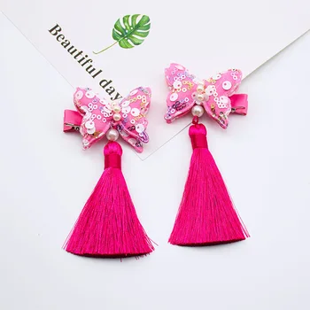 

Boutique 10Pairs Fashion Cute Glitter Sequin Butterfly Hairpins Solid Tassels Animal Hair Clips Princess Hair Accessories