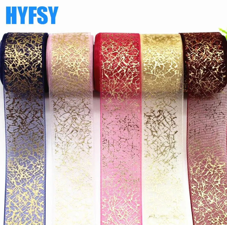 Hyfsy 10054 25 мм Золотая Тюлевая лента 10 ярдов подарочная упаковка «сделай сам» свадебное украшение для волос ручной работы из полиэстера mi - Цвет: mix 10y