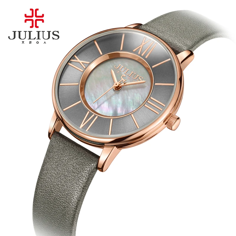 Julius часы женские тонкие кожаные Наручные часы с циферблатом серые RoseGold 30 м Водонепроницаемые японские кварцевые Movt из нержавеющей JA-961