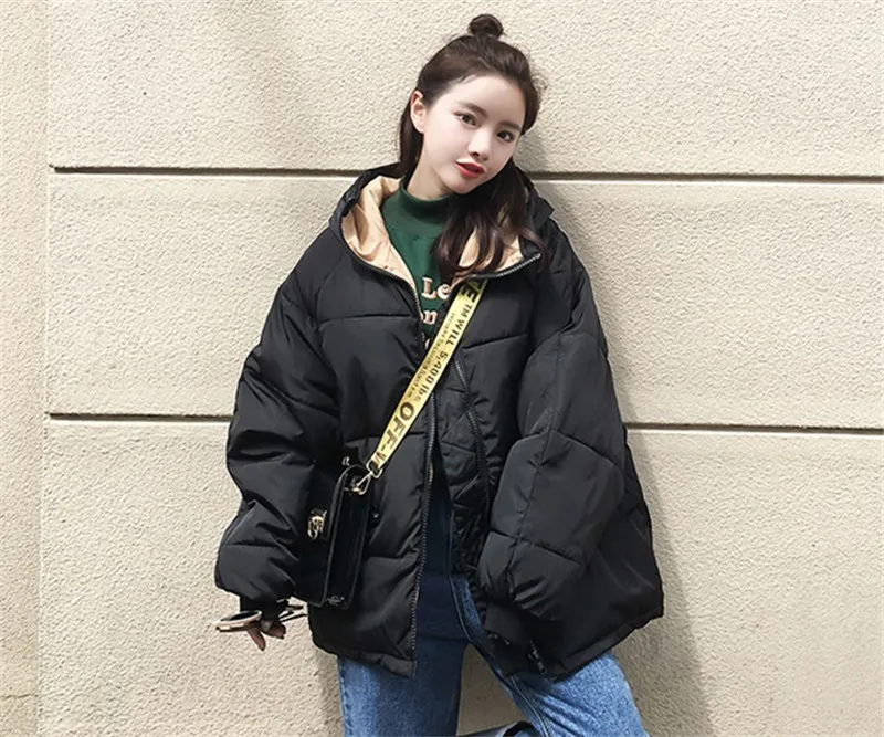 Новая осенне-зимняя Хлопковая женская Корейская Студенческая пуховая хлопковая куртка Женская свободная короткая розовая Верхняя одежда XS A818 - Цвет: black