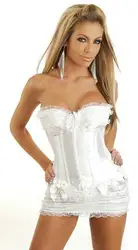 Бесплатная доставка ML4011 S/M/L/XL пикантные белые атласный корсет с мини-юбка дешевое сексуальное женское белье
