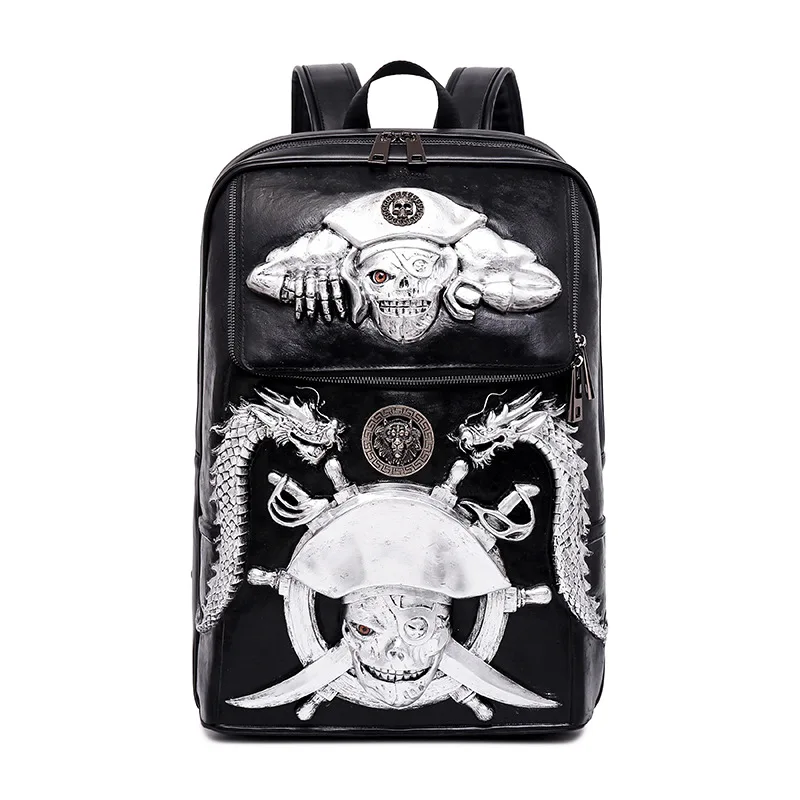 

Creative Pu shoulder bag personality skull waterproof computer backpack pirate ship long chic cool student bag
