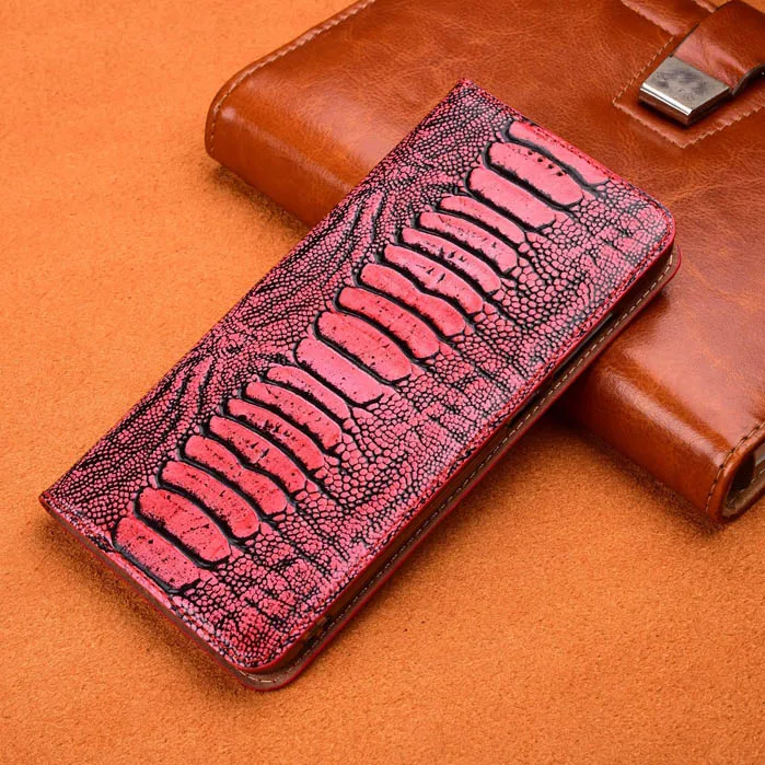 Роскошный чехол-подставка из кожи страуса для Meizu Pro 5 6 6S 7 Plus, чехол из натуральной воловьей кожи, чехол для телефона - Цвет: Розово-красный