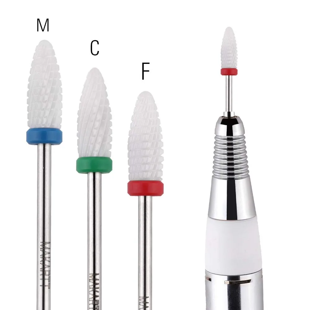 Makartt 3PCS Ceramic Nail Drill Bit Flame Fine,Medium, Coarse Electric