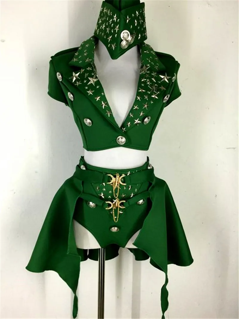 

Female Dj Jazz Dance Ds Hiphop Handsome Set Military Costume Ancient Chinese Costume Rhinestone Bodysuit Performance Costume