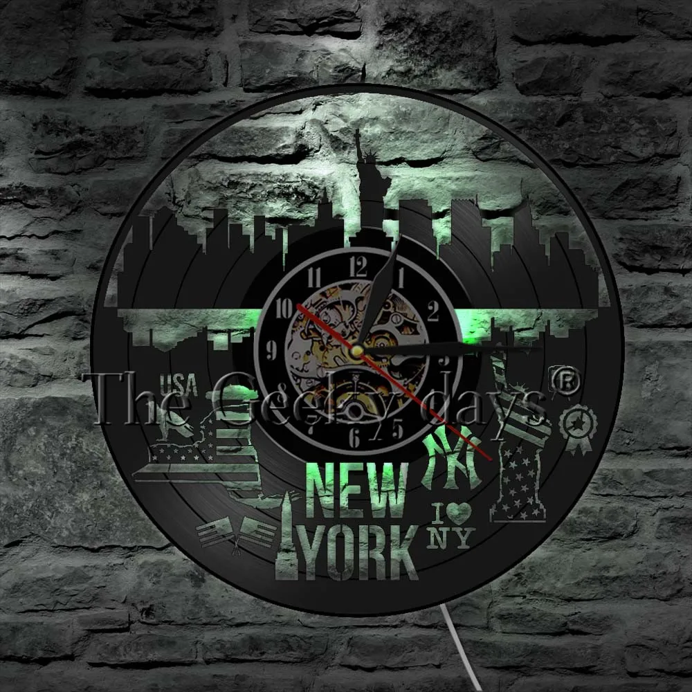 Виниловые настенные часы I Love New York американский городской пейзаж декор для стен