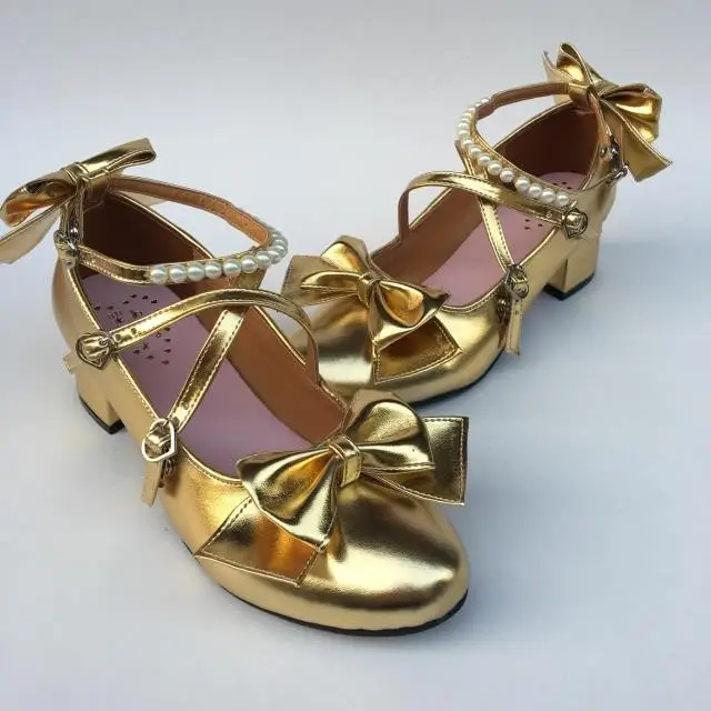 Womens-Shiny-Black-Silver-Sequin-Pumps-Bow-Strap-Cross-Pearl-Ankle-Strap-Princess-Lolita-Shoes-Custom-Tailor-Available- 31