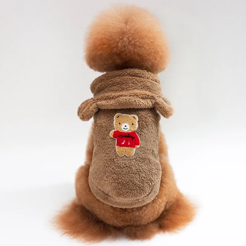Мягкая флисовая одежда для собак, зимняя одежда для собак, куртка для домашних животных, одежда для маленьких собак, костюм для щенков, чихуахуа, мопса, толстовки с капюшоном - Цвет: Brown
