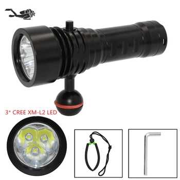 

P3-L2 Photography Diving Flashlight 3x XM-L2 LED Underwater Video Photo Light Lamp Waterproof Torch