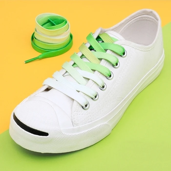 95cm Flat Color Gradient Changing Colors Shoe Laces Rainbow Print Flat Canvas Shoelace Shoes Casual Chromatic Colour Shoelaces - Цвет: 1