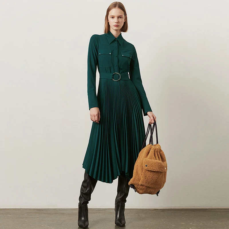 

Pleated Irregular Runway High Quality 2019 Spring New Women'S Fashion Party Work Sexy Vintage Elegant Chic Long Sleeve Dress