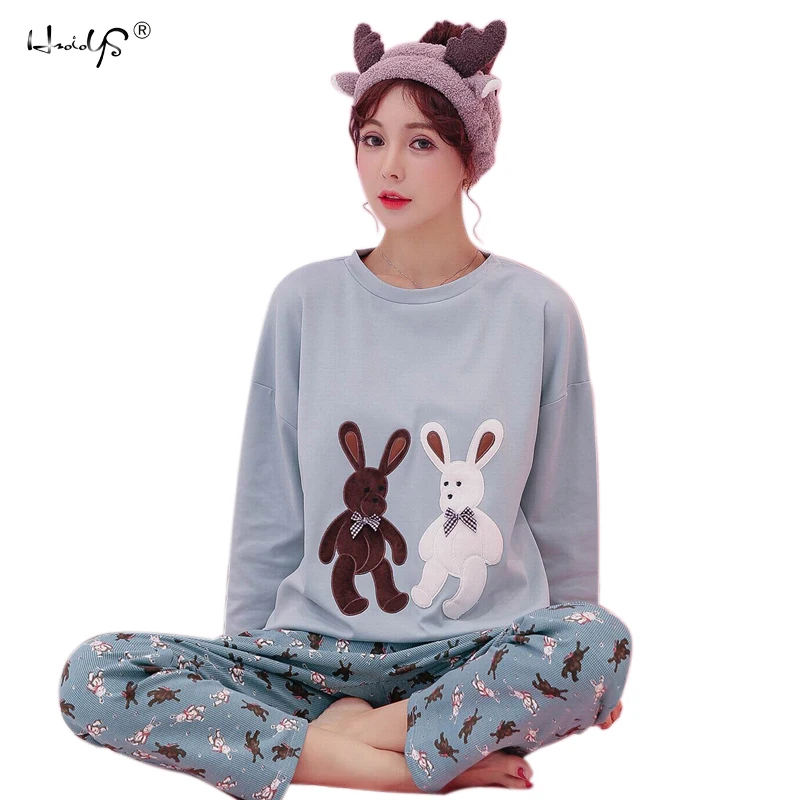 

New Women Pajamas Sets 100% Cotton Nightwear Spring Autumn Long Sleeve Pyjamas O-Neck Sleepwear Female Pijamas Mujer Home Wear