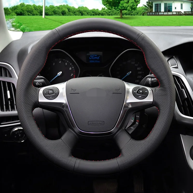 Черный мягкий чехол на руль из искусственной кожи для Ford Focus 3 2012- KUGA Escape 2013
