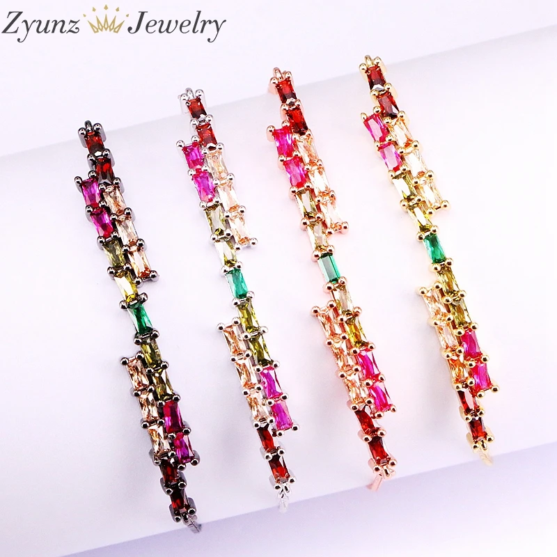 

10PCS ZYZ340-3061 Rainbow Romantic Dainty Colorful CZ Long Bar Statement Bracelets For Women Girl Jewelry
