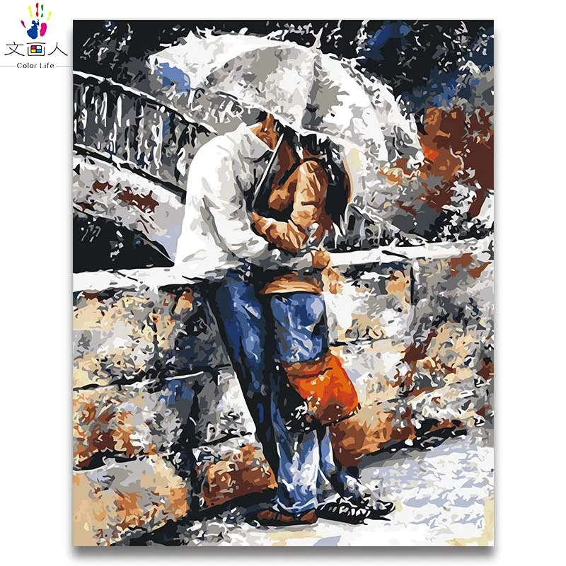 Целующиеся влюбленные романтические картины по номерам с комплектами DIY нарисованная на холсте для hoom украшения спальни подарок ручной работы в рамке