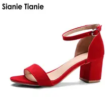 Sianie Tianie женские летние туфли из флока с открытым носком серебряное Золотое розовое женские босоножки на высоком каблуке с пряжкой и ремешком размера плюс 44, 45