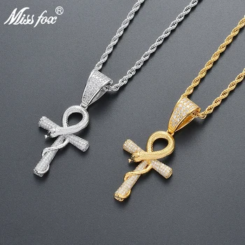 

Missfox Serpentine Cross Pendant Hip Hop Jewelry Necklace Full Lab Diamond Personalized Copper Necklaces For Christmas Gifts