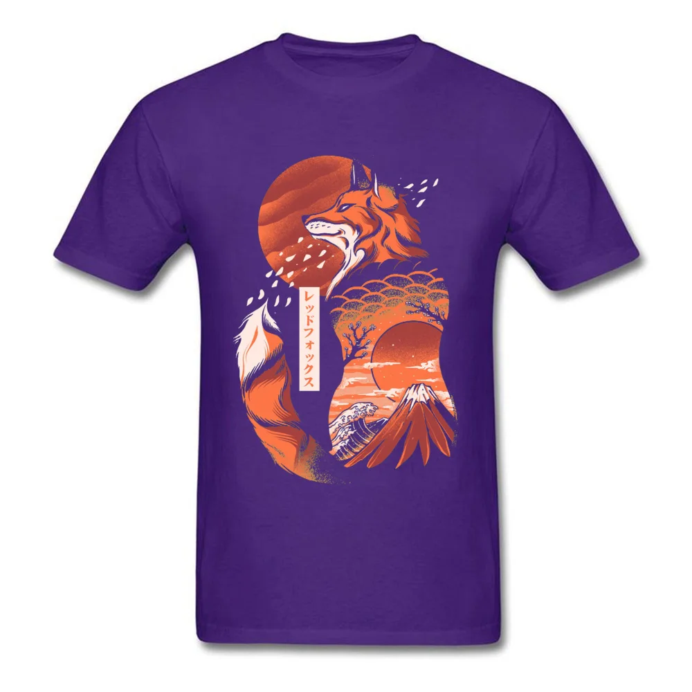 Men's Dominant Simple Style Tops & Tees Round Collar Lovers Day 100% Cotton T Shirt Funny Short Sleeve Japanese-Fox Tees Japanese-Fox purple