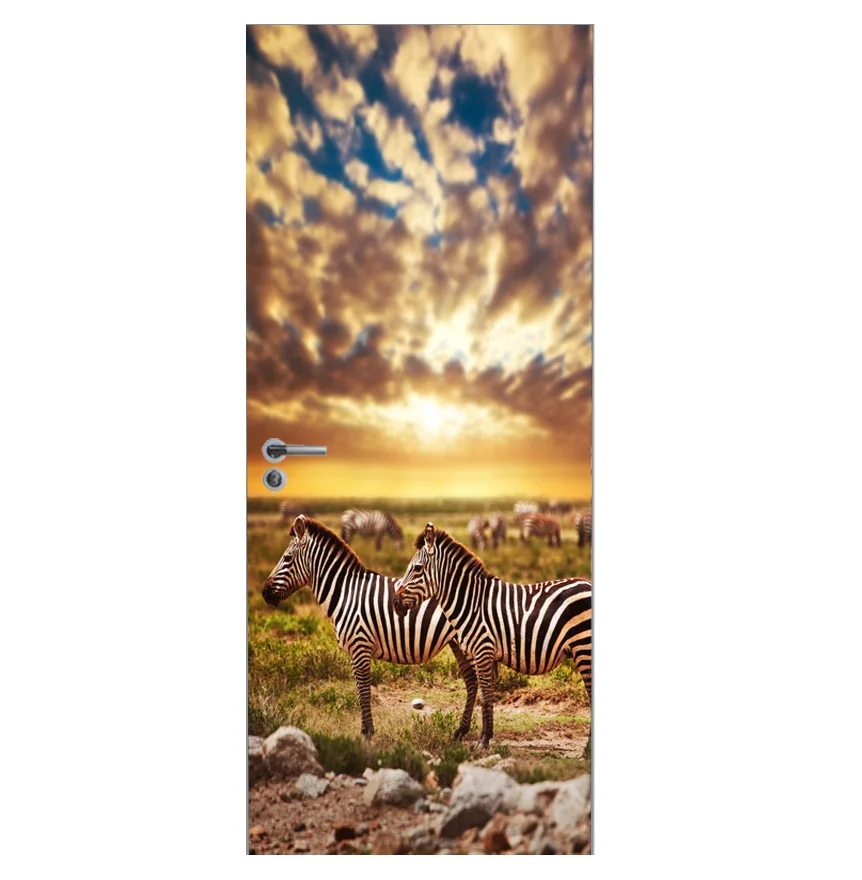 Наклейки на дверь, 3D, жираф, слон, тигр, лошадь, животные, для гостиной, Декоративные плакаты, водонепроницаемые художественные обои для спальни - Цвет: 105