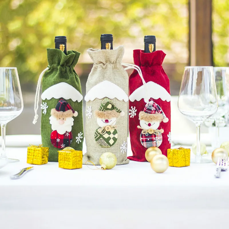 

Christmas Wine Bottle Bags Xmas Champagne Bottle Cover Set Xmas Gifts Holder Bags Banquet Party Table Decoration New Year Decor