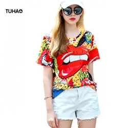 TUHAO 2018 личность губы Топы с принтом для Девочки Harajuku стиль с короткими рукавами летние футболки Модная уличная TT1826