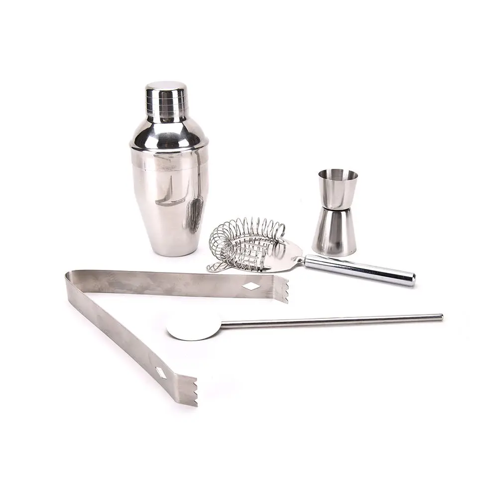 

A Set 5 Stainless Steel Cocktail 750ml Shaker Jigger Mixer Ice Strainer Clip Spoon