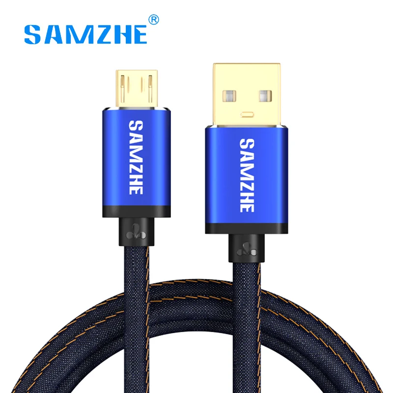 Samzhe Micro USB кабель 1 м 1,5 м 2A быстрое зарядное устройство кабель для передачи данных джинсовый Плетеный зарядный кабель для мобильного телефона usb для samsung xiaomi LG