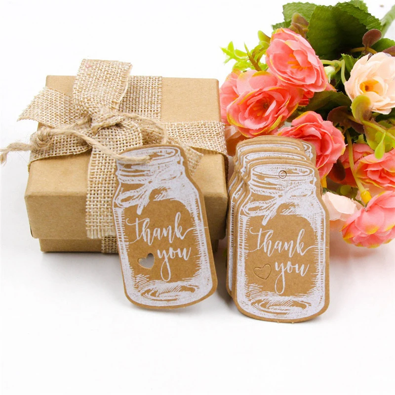 

50PCS DIY Kraft Paper Tags Handmade Thank You Crafts Hang Tag With Rope Labels Gift Wrapping Supplies Wedding Favors