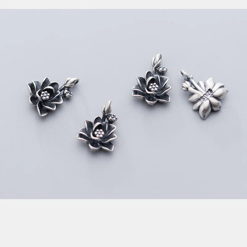UQBing высокое качество Винтаж мотаться Черный Подвески с цветком лотоса для DIY 925 пробы серебряный браслет ювелирные изделия делает