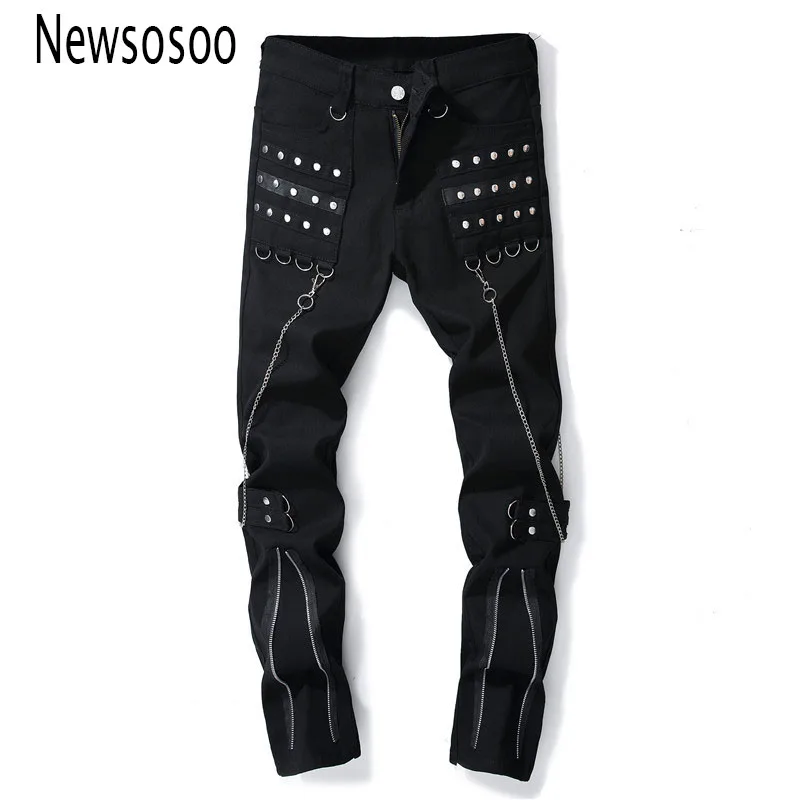 Kopen Europese Amerikaanse stijl mode merk mannen Flare Broek Rechte luxe kwaliteit broek zwart Meerdere rits broek voor mannen