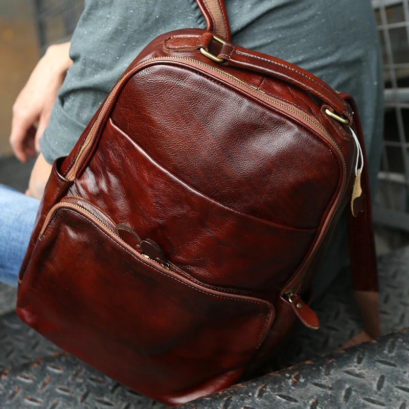 1 2 Original Retro Tasche Männer Bjyl Laptop Männlichen Schulter Rucksäcke Computer Handgemachte Weiche Echtes Top Rucksack Leder Schicht Rindsleder xqBBwTvU