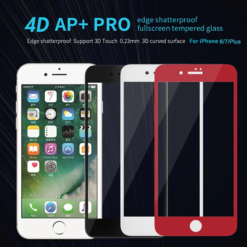 

3D Premium Screen Protector Tempered Glass For iPhone 7 plus 9H 4D Curved Full Cover Protective Film for iphone 6 6s accessories