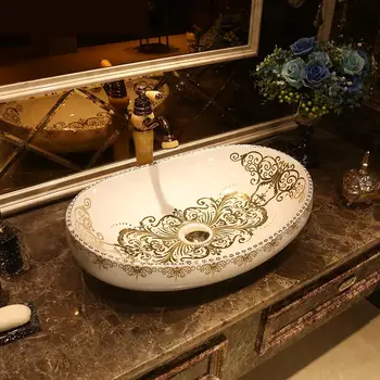 

Increase Oval Chinese Cloakroom Counter Top porcelain wash basin bathroom sinks ceramic wash basin art oval bowl sink