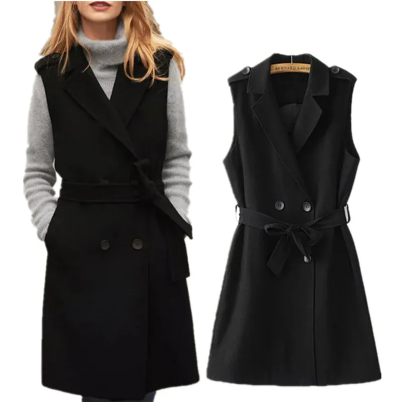 

Vintage Epaulet Women's Vest Elegant Double Breasted Female Vest Sashes Slim Womens Fashion Waistcoats Belt Female Waistcoats
