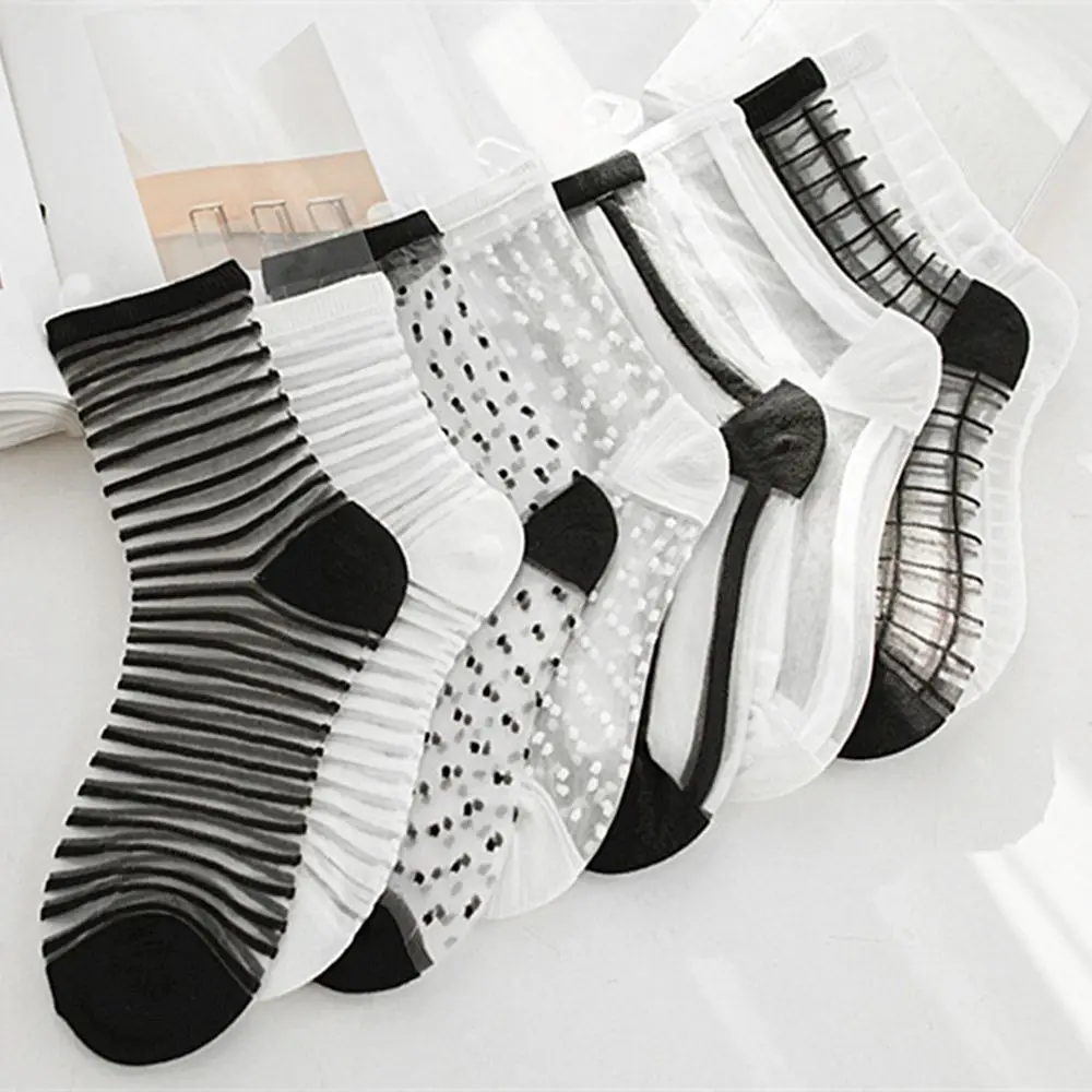 

Hot Sale 2019 Sheer Mesh Glass Silk Socks Ultrathin Transparent Stretch Elasticity Lace Net Yarn Thin Summer Socks For Women
