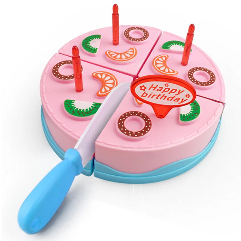 

DIY Pink Blue Colors Birthday Cake Cutting Pretend Play House Food Set Educational Kitchen Toys Gift For Girls Kid Children