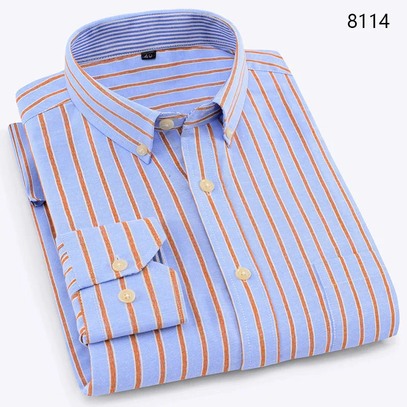 NIGRITY мужская повседневная клетчатая рубашка с длинным рукавом, приталенная Мужская рубашка из ткани Оксфорд, деловая рубашка, брендовая мужская одежда, размер S-4XL - Цвет: 8114