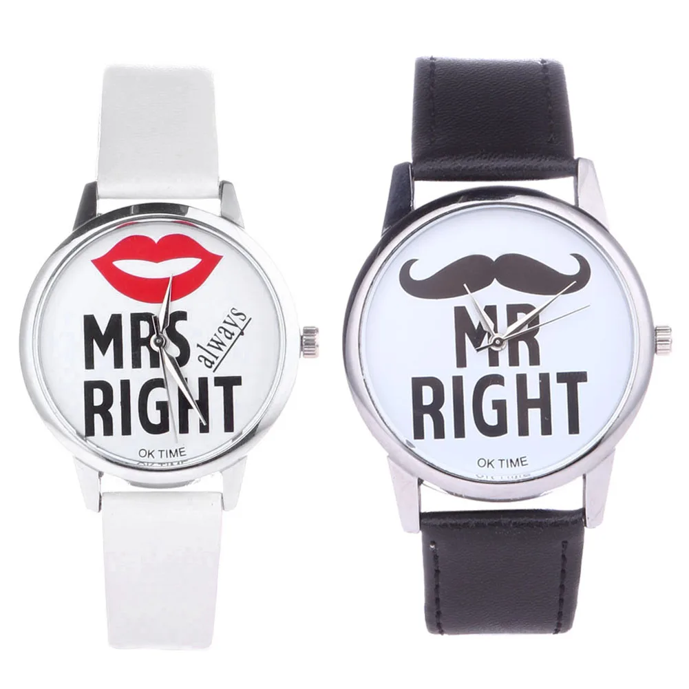 Часы для пар мужские и женские часы Mrs and Mr Right браслет борода губы кварцевые