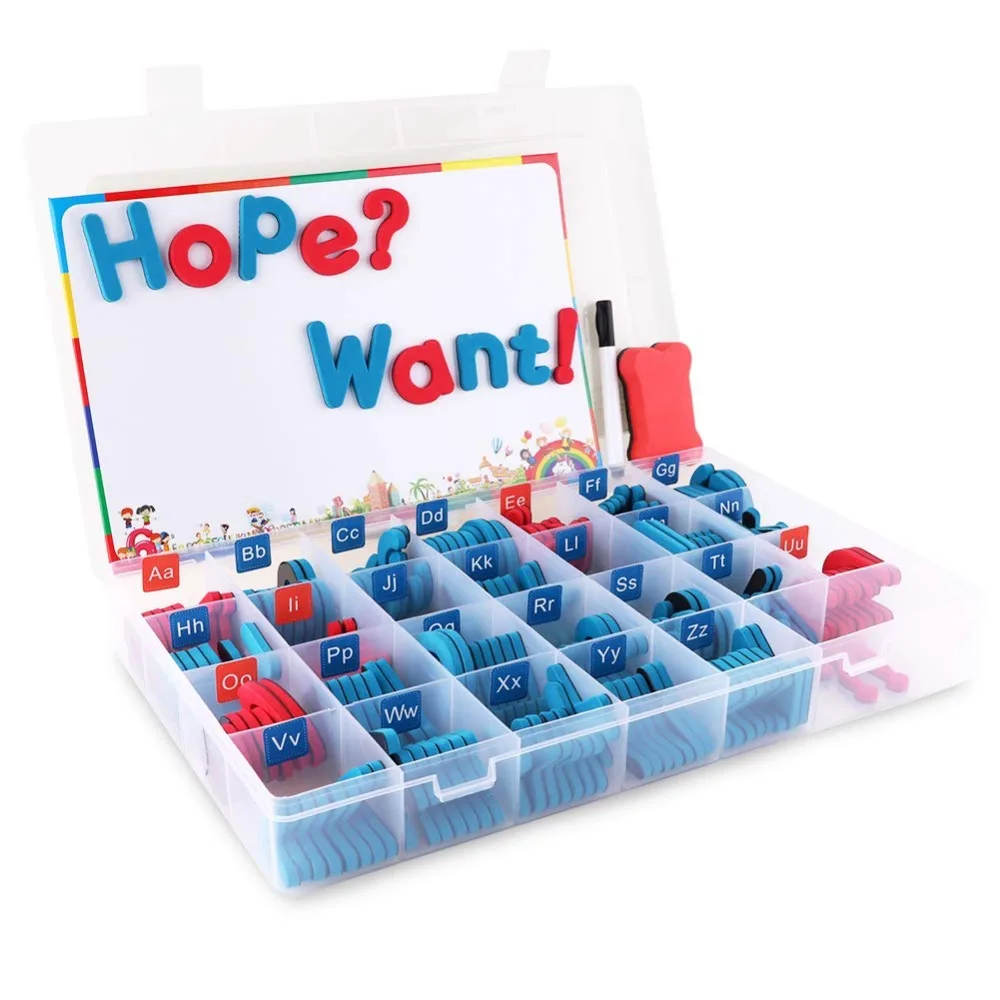 Cena Litery z pianki magnetycznej 208 szt. Alfabety szkolne z tablicą magnetyczną dla dzieci ABC pisownia i zabawki edukacyjne dla dzieci chłopców